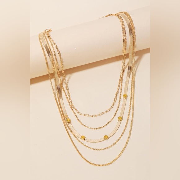 Multi Chain Layered Smiley Pendant Necklace - Picture 2 of 2